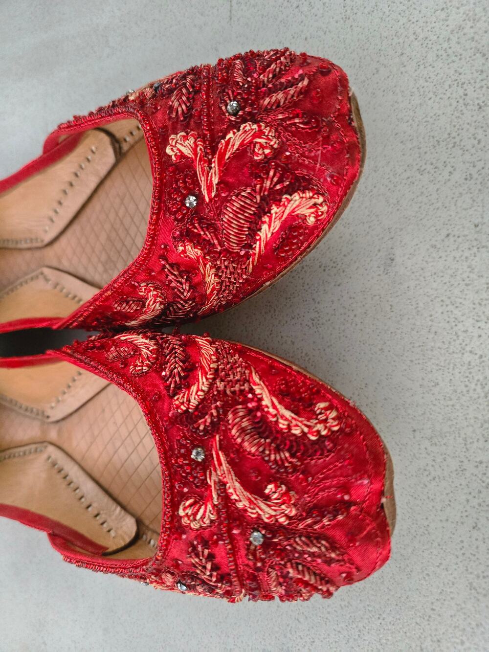 KADAM Red Embroidered Bridal Jutti Indian Khussa Mojari Shoes Women's Size 7